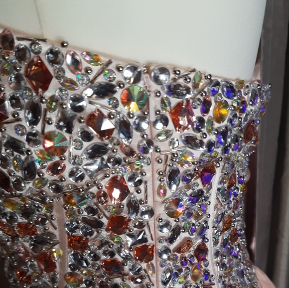 Bejeweled peach sweetheart short full skirt prom / party dress Goya London 10-12 - Picture 7 of 16